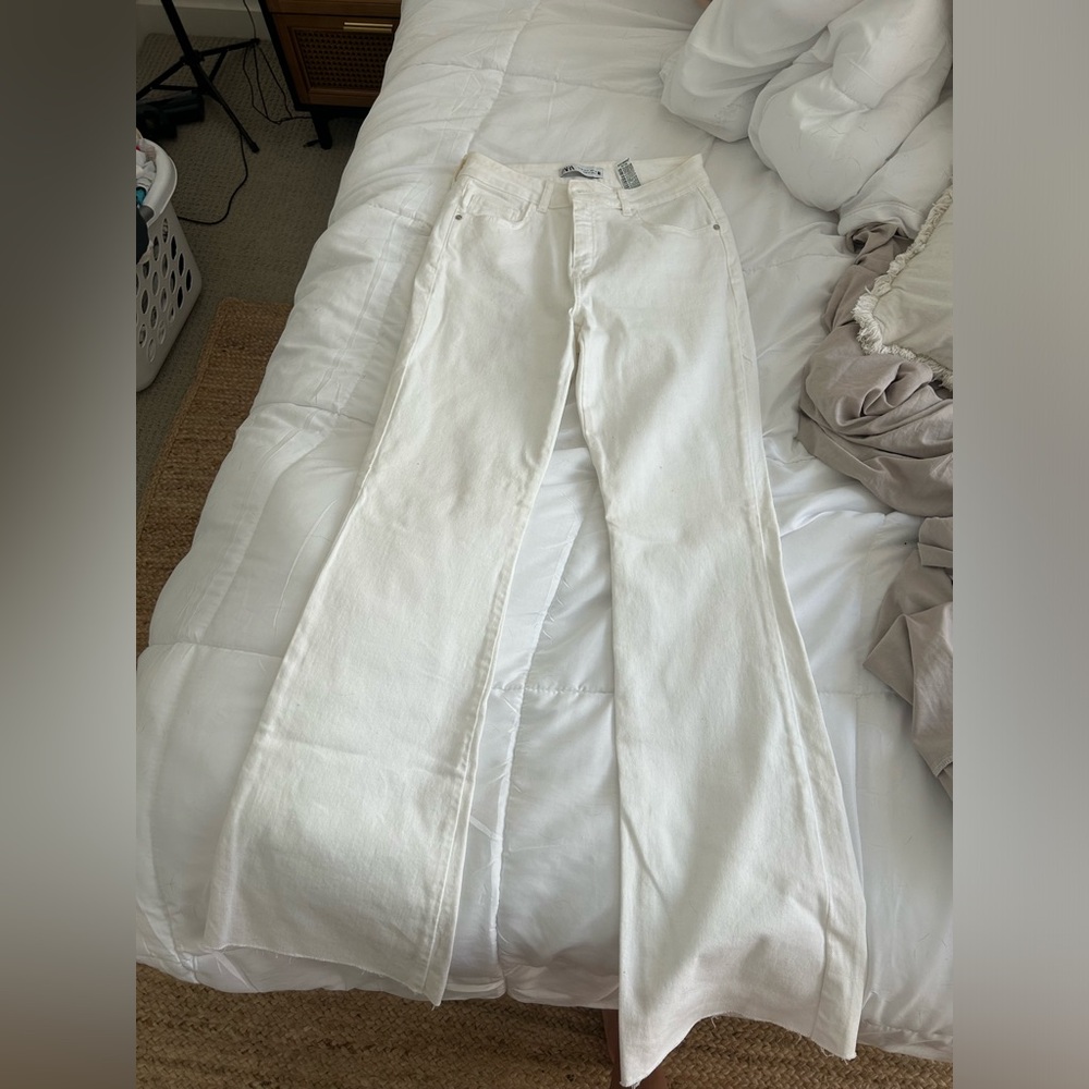 Zara high rise white flare jeans